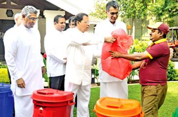 President Maithripala Sirisena launched the waste segregation program at his official residence on Tuesday, November 1. Provincial Councils and Local Government Minister Faiszer Musthapha, Law and Order Minister Sagala Ratnayaka, Megapolis and Western Development Minister Champika Ranawaka, Provincial Councils and Local Government State Minister Piyankara Jayarathna were also present   