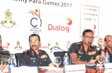 Chairman of the Army Para Games Committee Major General W.B.D.P. Fernando  (third from left) addressing the Media Also in the picture are from left  Secretary Army Para Game Com. Col. M.A.R. Gunesekera, Director/Media  Spokesman Ministry of Defense Roshan Seneviratne,Vice Chairman Army Para  Games Com. H.R. Wickramasinghe and Paralympic 2016 Bronze medalist seargent  H.M.D.P. Herath.  Picture by Chaminda Niroshan    