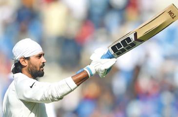 Indian opener Murali Vijay celebrates his hundred on the second day of the second Test against Sri Lanka at the Vidarbha CA stadium in Nagpur on Saturday. AFP