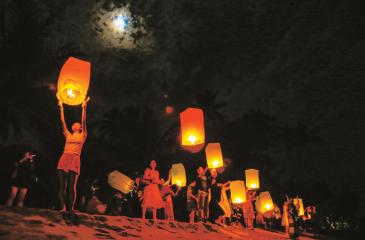 Sending traditional Chinese lanterns 