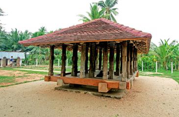 The Panavitiya Ambalama stands on four solid rock stones planted on the ground at Matiyagane