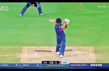 The ball of the tournament. India’s Virat Kohli is bowled by Dilshan Madushanka  