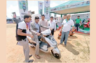 The Indian Consul General Raakesh Nattaj riding a bike made in Sri Lanka. Pic: Shirajiv Sirimane