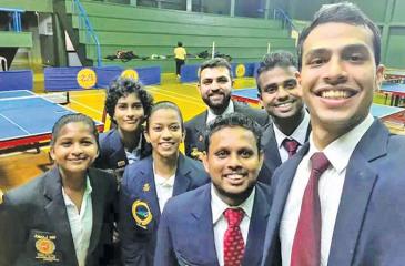 Sri Lanka table tennis team for the Asian Championship: Maneesha Salindi, Hansani Piyumila, Bimandee Bandara, Prasad de Silva, Dinesh Deshapriya, Nuwantha Niroshana, Virunaka Hendahewa, Kumudi de Silva ( Manager and Lady Chaperon)