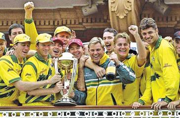 Steve Waugh and the Australian team with the World Cup