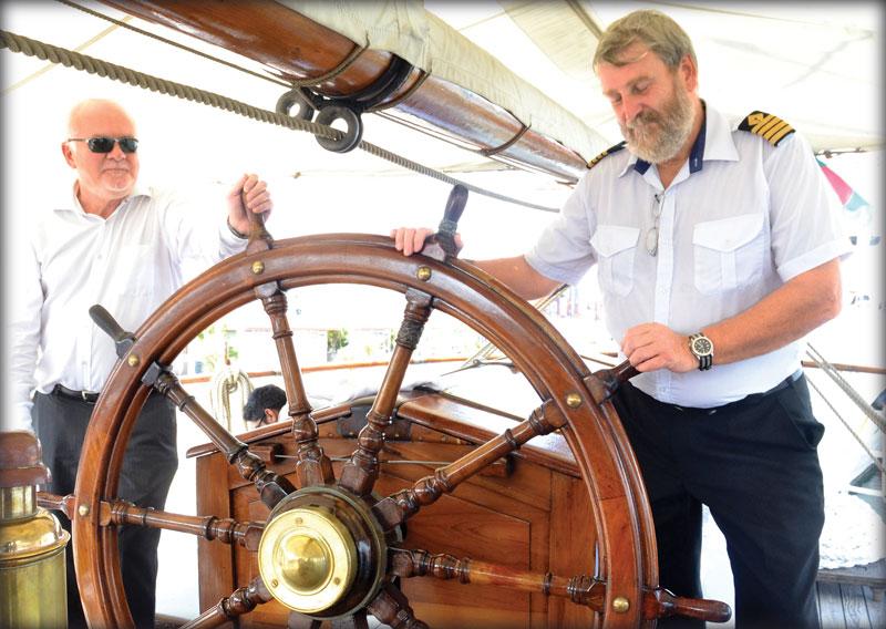 The Norwegian vessel SS Sørlandet, the world’s oldest full-rigged ship, docked at the Colombo Port last week. Here Ambassador of Norway to Sri Lanka and the Maldives, Thorbjørn Gaustadsaether (left) and the captain of the ship, Odd Nordahl Hansen inside the ship. The Ambassador hosted lunch for the participants of the Norwegian Maritime Conference on Friday. 