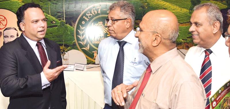 Minister Navin Dissanayaka with several tea industry leaders at Hilton Colombo last week when the tea industry representatives gathered to announce the 150th anniversary celebrations of the tea industry