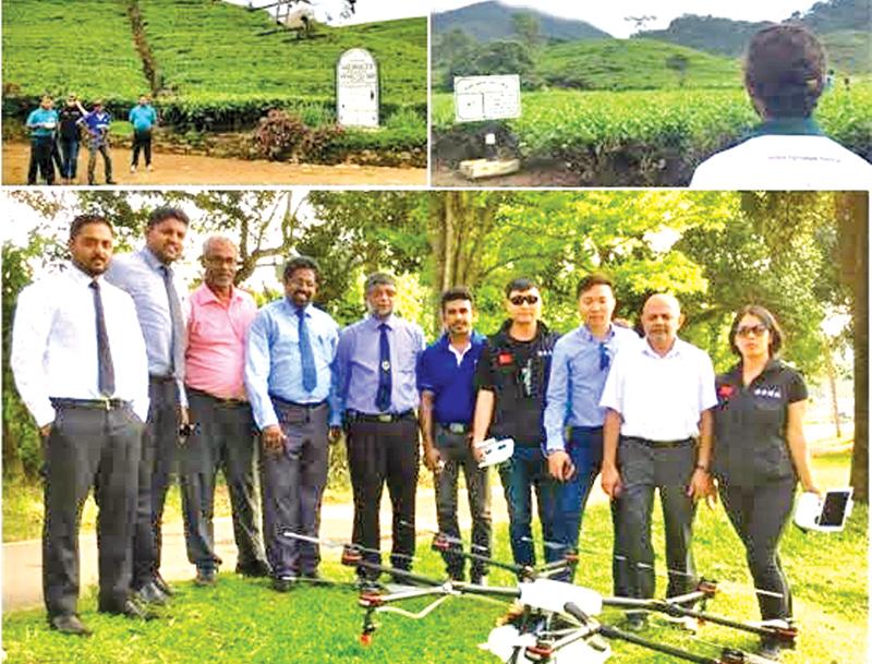 Hayleys agriculture team and DJI trainers demonstrate the agriculture drone to Department of Agriculture Executives.