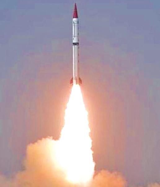 This handout photograph released by Pakistan’s Inter Services Public Relations on December 11, 2015, shows a Shaheen III surface-to-surface ballistic missile being launched from an undisclosed location in the country.    Pic: AFP   