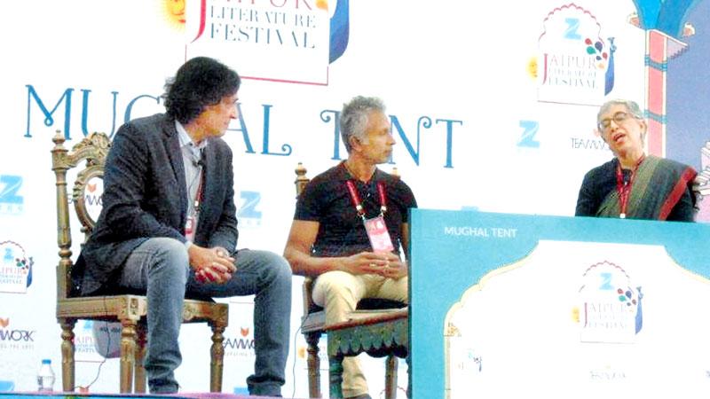 Ashok Ferrey moderating a session between Indian authors Tabish Khair and Manju Kapur   