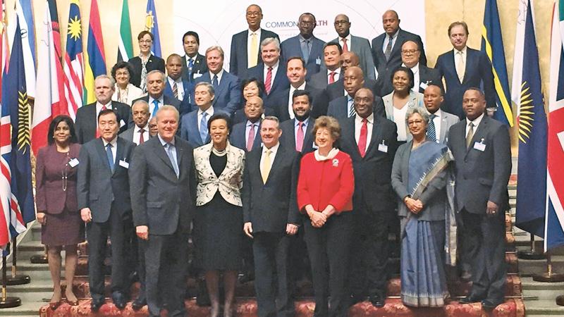 Minister Rishad Bathiudeen (centre-second row from bottom) at the inaugural Commonwealth Trade Ministers Meeting in London