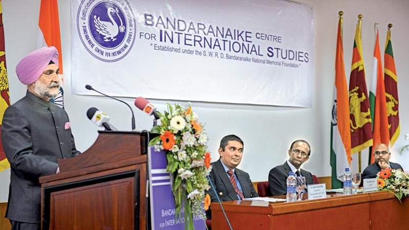 Indian High Commissioner to Sri Lanka, Taranjith Singh Sandhu making his speech. Pic: Samantha Weerasiri