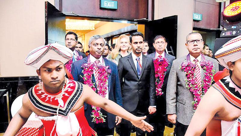 President of CA Sri Lanka, Lasantha Wickremasinghe, Vice President, Jagath Perera, Patron of the CA Students’ Society, Reyaz Mihular, and Chief Executive Officer of CA Sri Lanka, Aruna Alwis ushered in by Kandyan dancers. President of the CA Students’ Society, Jayashan Grero is also in the picture.