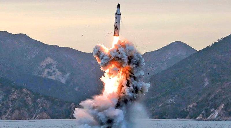 An undated file photo released on 24 April by North Korean Central News Agency (KCNA) shows an ‘underwater test-fire of strategic submarine ballistic missile’ conducted at an undisclosed location. Photograph: KCNA/EPA