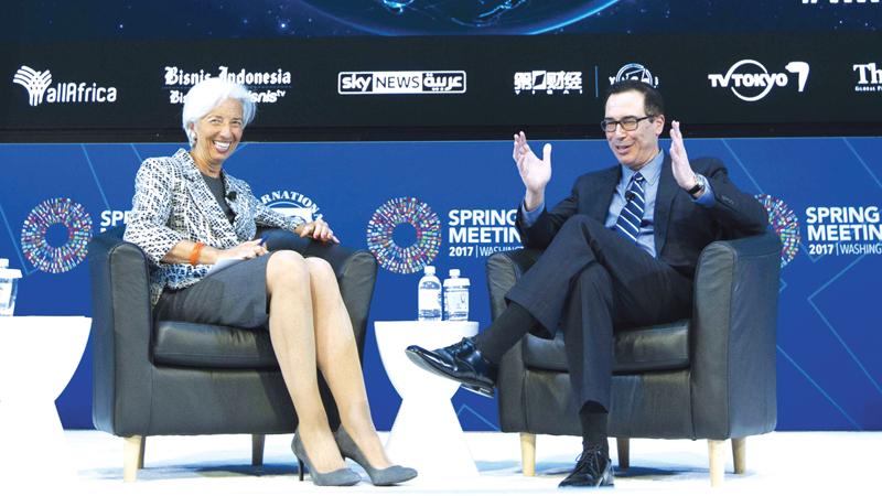 US Treasury Secretary Steven Mnuchin and IMF MD Christine Lagarde  in  conversation on the US economy, in Washington    