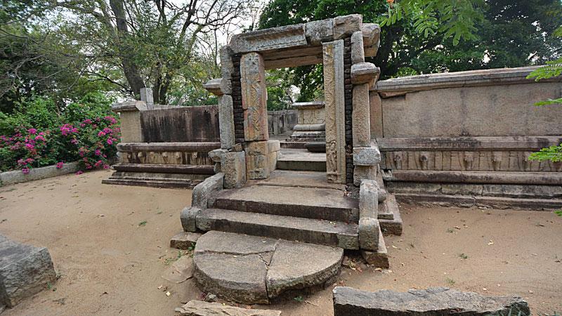 Exterior view of the Bodhi-ghara at Nillakgama, the frieze of elephant at bottom