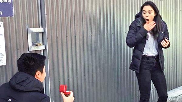 Michael Juan pops the question to his girlfriend after the SAPOL roadside stop. Facebook: Michael Juan
