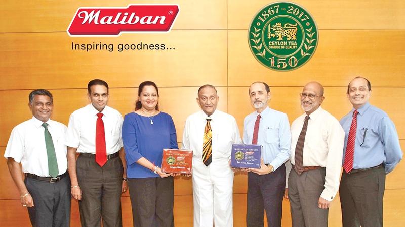 Maliban teams up with The Ceylon Tea Board to celebrate 150 years of Tea in Sri Lanka. From left: Director Wickramapala, Director T. Samaraweera, Managing Director Kumudika Fernando, Chairman Maliban Biscuits, A.G.R Samaraweera, Chairman, Sri Lanka Tea Board, Dr. Rohan Pethiyagoda, Chairman, CTTA and Euro Scan Exports, Anslem Perera and CEO, Asia Siyaka Commodities PLC., Anil Cooke.