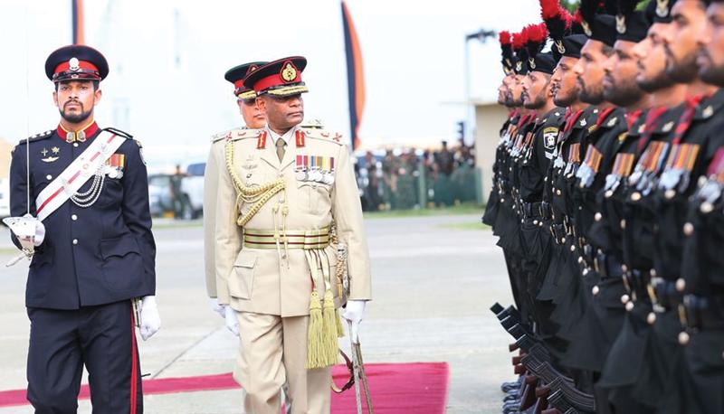 Army Commander Lt. Gen. Mahesh Senanayake inspects the guard of honour    Pic: Rukmal Gamage