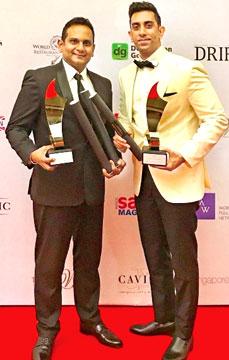 Spa Ceylon Directors Shiwantha Dias and Shalin Balasuriya receiving the global award for Best Luxury Ayurveda Spas at the Awards Gala in Hanoi Vietnam.  