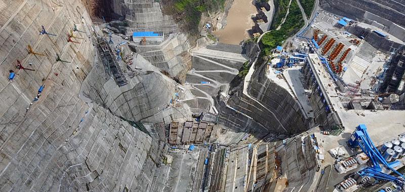 Preparatory work for the Baihetan hydropower station, slated to be the world’s second largest, is shown in Yunnan and Sichuan provinces on July 27.