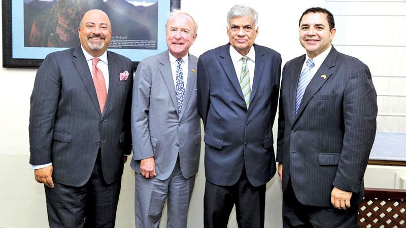 US Ambassador Atul Keshap, Congressmen Rodney Frelinghuysen and Henry Cuellar with Prime Minister Wickremesinghe at Temple Trees.