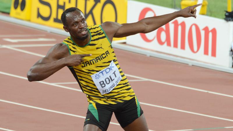 Bolt’s customary style of celebrating victory