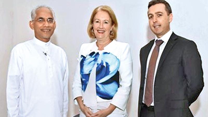 From left: State Minister of Finance Eran Wickramaratne, Advisor to the Executive Director of UN Women on Private Sector Engagement and former Australian Sex Discrimination Commissioner Elizabeth Broderick and acting Australian High Commissioner Tim Huggins.