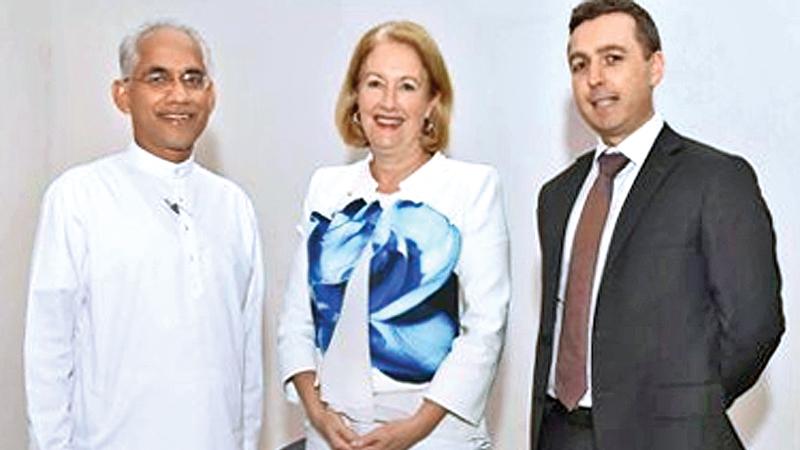 From left: State Minister of Finance Eran Wickramaratne, Advisor to the Executive Director of UN Women on Private Sector Engagement and former Australian Sex Discrimination Commissioner Elizabeth Broderick and acting Australian High Commissioner Tim Huggins.    