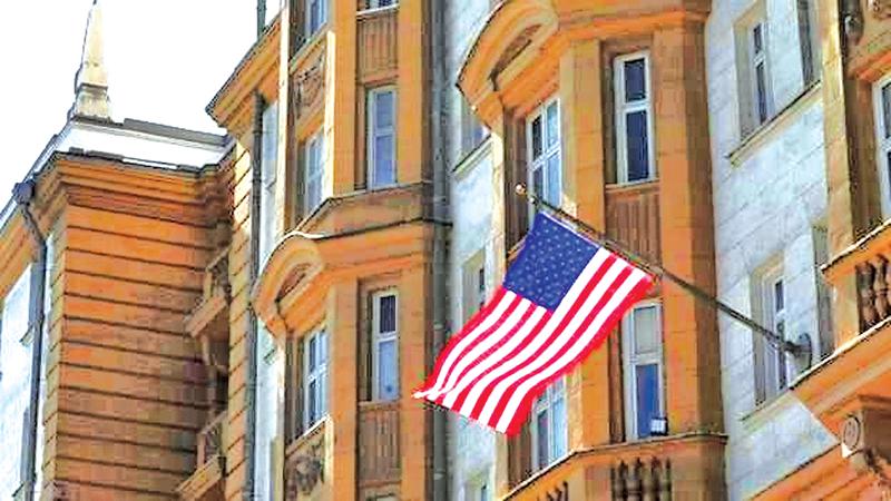 The US embassy in Moscow - US staff numbers in Russia have been sizeably reduced