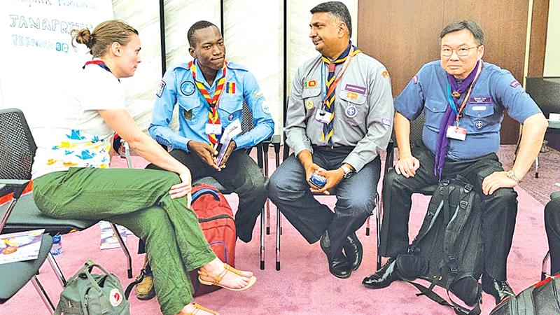 Janaprith with other world scout leaders in Azerbaijan
