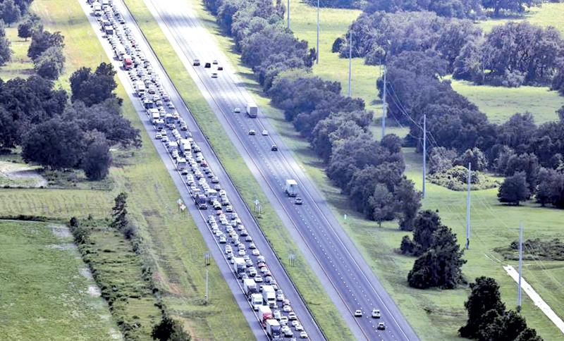 Motorways in Florida were gridlocked as millions attempted to flee from Hurricane Irma (Courtesy: The Sun)