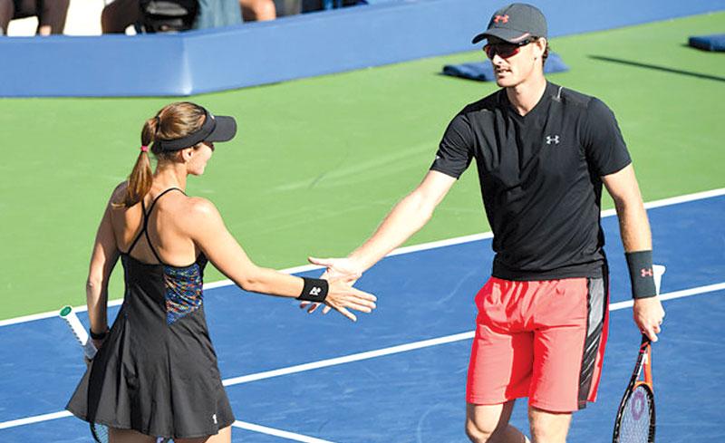 September 8, 2017 - Jamie Murray and Martina Hingis in action against CoCo Vandeweghe and Horia Tecau in a Mixed Doubles Semifinal at the 2017 US Open.
