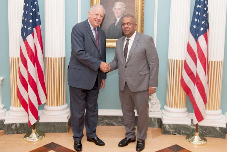 Finance Minister Mangala Samaraweera with the US Under Secretary for Political Affairs, Ambassador Thomas Shannon
