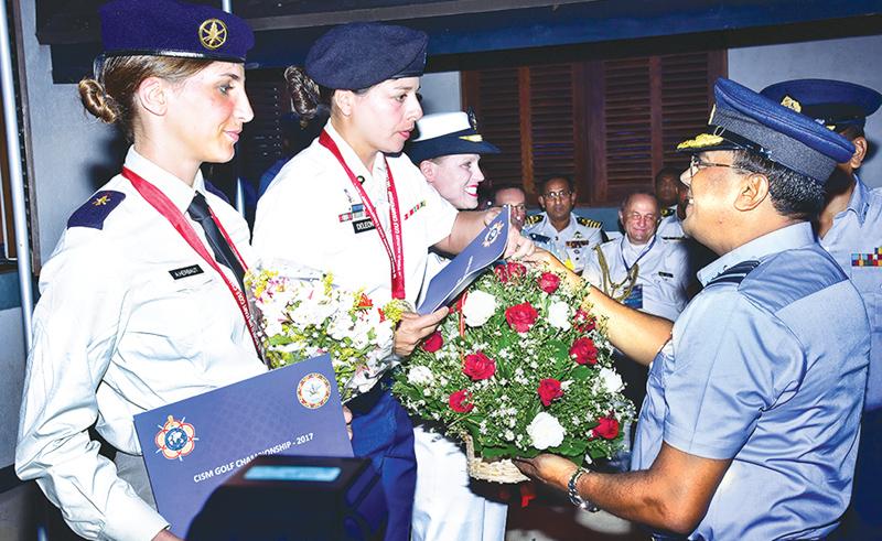 USA women Services team receives their Championship Award from Commander of Sri Lanka Air Force, Air Marshal Kapila Jayampathy