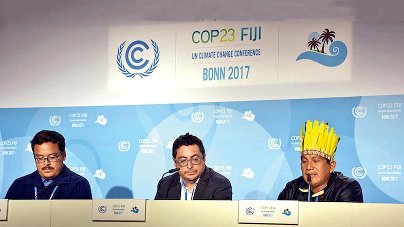 Leaders from indigenous communities speak at a press conference in COP 23. Pic: Stella Paul (IDN-INPS)   