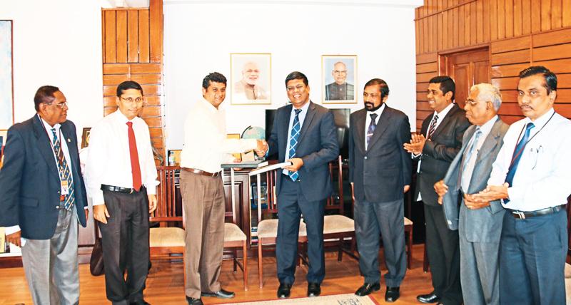 Capt. Sisira Perera, COO - Public Contract of Link Engineering, Arindam Bagchi, Acting High Commissioner of India, D.C. Manjunath, Counsellor (Development Cooperation), High Commission of India, Colombo, S. Thumilan, Chairman, Blue Ocean Group, Ranjan Dharmawardana,  Chief of Staff to the President of Sri Lanka, Upul  Wijesekara, COO - Private Contract of Link Engineering along with Officials of the Blue Ocean Group   