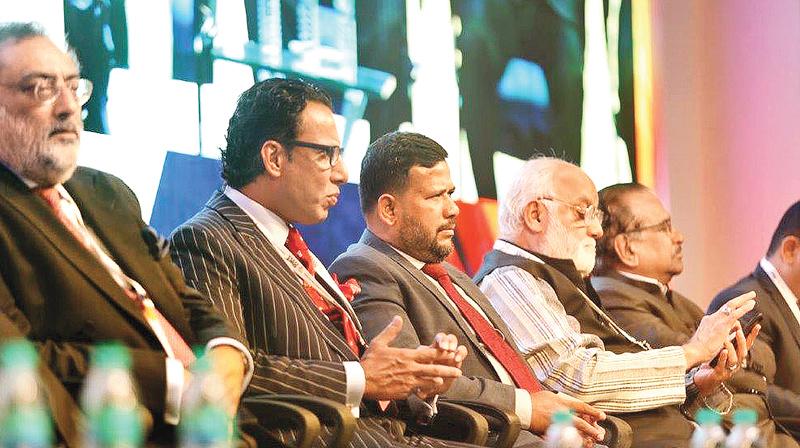 From left: Minister for Finance Government of Jammu and Kashmir Haseeb A. Drabu, Founder President and CEO of Dubai based Coal and Oil Group/ Leader of UEF Ahmed A.R. Buhari and Minister of Industry and Commerce Rishad Bathiudeen at the UEF Trade Forum 2017 in Chennai.