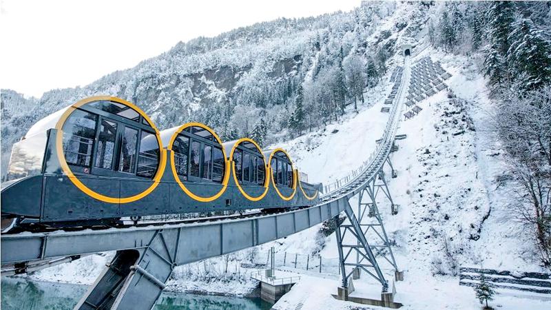 The Schwyz-Stoos funicular in the Alpine resort of Stoos.  Pic: Urs Flueeler/EPA    
