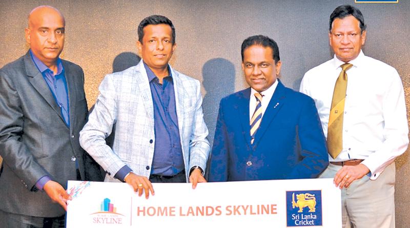 Sri Lanka Cricket President Thilanga Sumathipala and Chairman Home Lands Group Nalin Herath at the Official sponsorship award ceremony. Also in the picture are Home Lands Skyline General Manager Operations Hiran Gunasekara, Secretary SLC Mohan de Silva. 