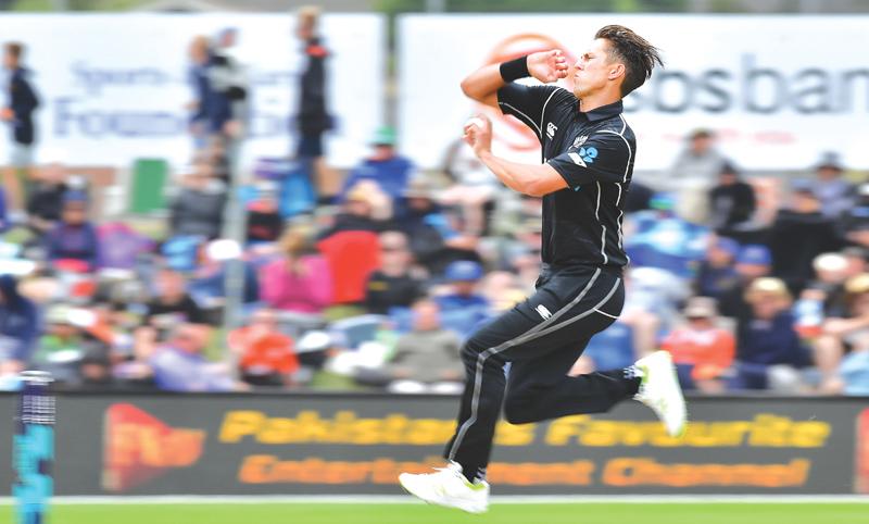 New Zealand fast bowler Trent Boult bowls during the third one-day international against Pakistan at Dunedin on Saturday. – AFP