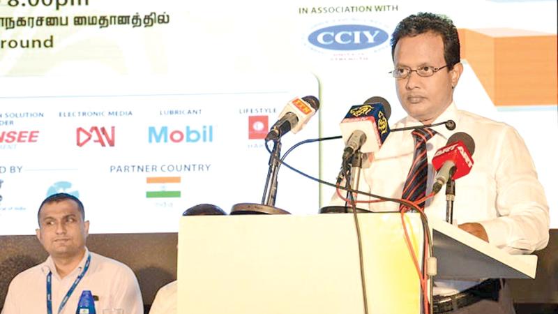 Chamber of Commerce and Industry of Yarlpanam (CCIY) Chairman   V. K. Vignesh at the launch of Jaffna International Fair 2018.    