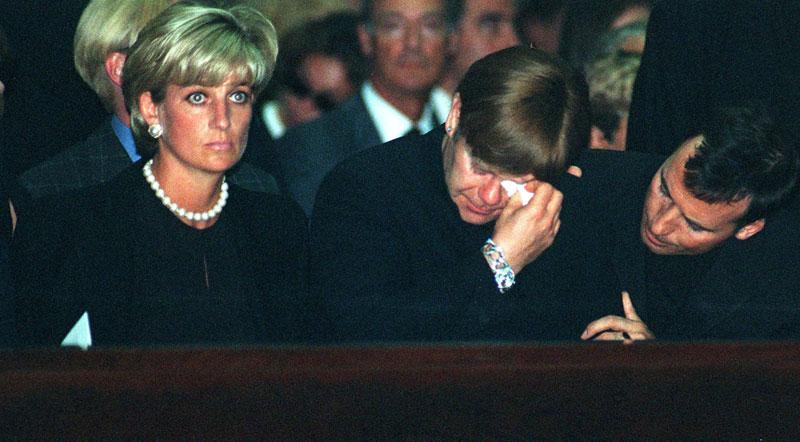 Princess Diana and Elton John at their friend Gianna Versace’s funeral on July 22, 1997.