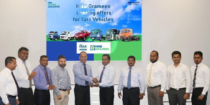 From left: Anura Wijesinghe – Deputy General Manager – Tata Passenger Car Sales, DIMO, Gihan Fernando – General Manager – DIMO Agri Machinery Division, Sampath Kumarasinghe – Deputy General Manager – Tata Commercial Vehicle Sales, DIMO, Madhu Singh – Country Manager – Tata Motors Ltd., Vijitha Bandara – Director – DIMO, R. M. P. Dayawansa – DGM, SME and Leasing, HNB Grameen Finance Ltd, A. H. M. Aziz – Chief Manager – CL & BD, HNB Grameen Finance Ltd., Rangana Shamil – Manager - Leasing, HNB Grameen Finance