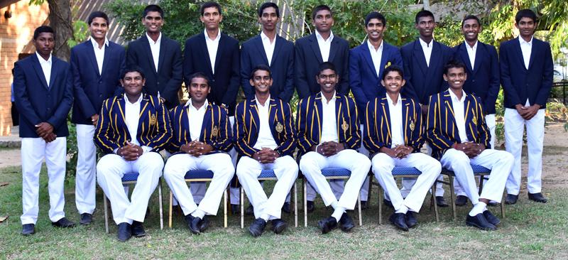 Royal College squad: Seated from left: Thevindu Senaratne, Yuvin Hearth, Pasindu Sooriyabandara (captain), Kavindu Madarasinghe, Manula Perera, Ahan  Wickramasinghe. Standing from left: Prashan Silva, Kavindu Pathiratne, Bhagya Dissanayake, Gayan Dissanayake, Kamil Mishara, Lahiru Madusanka,  Dimal Wijesekera, Sharala Gunathilake, Themal Bandara, Kawhan Kulasuriya