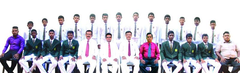 Boys Model School cricket squad seated from left Subhaga Weeratunga  (Captain) W.A. D.S. Ramyajith (Coach), Chandana Ratnayake (Asst. Coach), Sisira Guneratne (Principal), Upul Jayatissa (MIC - Cricket), A. Ashok (Asst. Coach), Yamesh Rashmika (Vice Captain) Back row from left Pansidu Hirusha, Chamitha Nimsara, Dulain Nimdiya, Kushan Mihiranga, Sameera Udayanga, Kavindu Sulochana, Tharindu Ahangama, Gamith Sandeepana, Thanuja Ahangama, Malin Anjana Bandara, Dulshan Ravishka, Duleep Dulaksha, Lahiru Prmudith