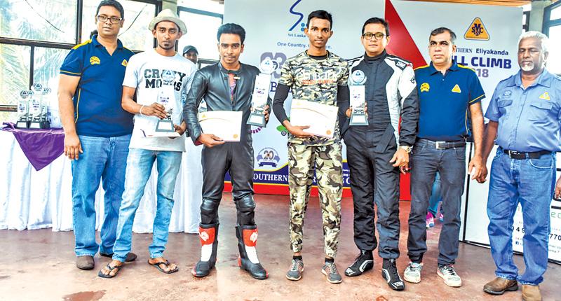  Fastest drivers and riders with their awards possing for a picture with SMSC President Ashhar Hameem and Secretary Andrew Silva