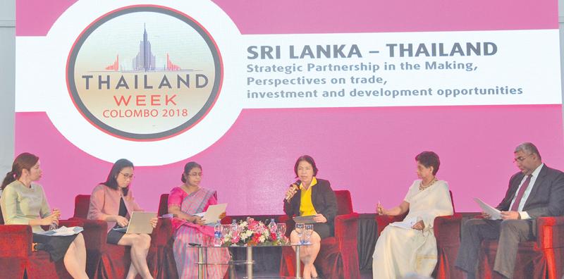 Jittima Nakamano Commercial Counselor and Director of Thai Trade Centre Chennai India, Chutima Eamchotchawalit Deputy Governor of Thailand Institute of Scientific and Technological Research, a representative from the Ministry of Development Strategies and International Trade-Sri Lanka, Chulamanee Chartsuwan Thai Ambassador to Sri Lanka and Nanadana Ekanayake CEO of Siam City Cement (Lanka) Ltd at the seminar. Pic: Thushara Fernando