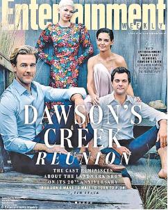Sweet: Katie Holmes, James Van Der Beek, Joshua Jackson and Michelle Williams smiled for the special edition Dawson’s Creek reunion, with each actor receiving their own cover   