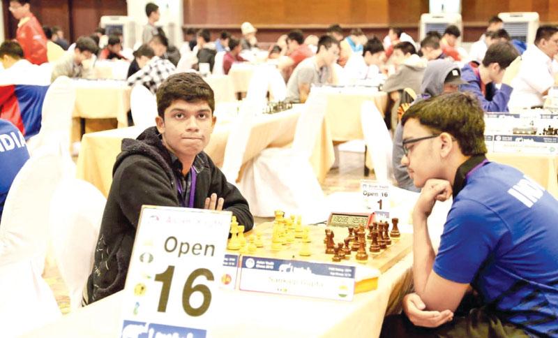 Priyamantha during his game against India’s Sankalp Gupta